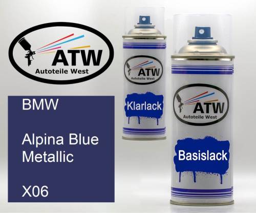 BMW, Alpina Blue Metallic, X06: 400ml Sprühdose + 400ml Klarlack - Set, von ATW Autoteile West.